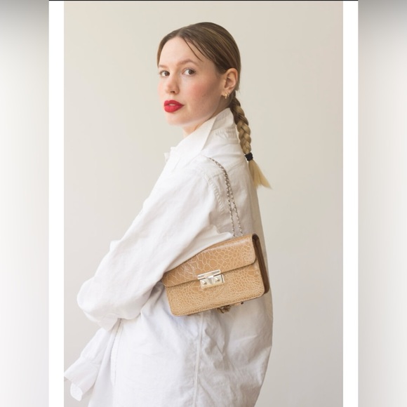 Vintage 70’s Saks Croc Embossed Patent Leather Shoulder Bag Evening Clutch - Picture 2 of 15